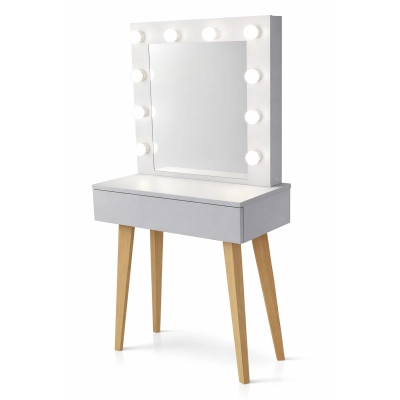 Toaletka z lustrem "LENA WHITE "mat, 75cm, bukowe nóżki